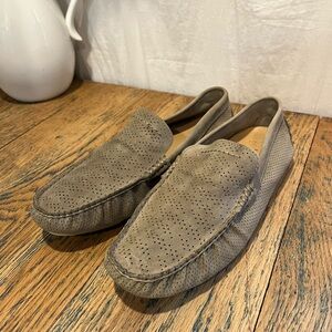 UGG Taupe Perforated Leather Driving Loafers – Size 9.5
